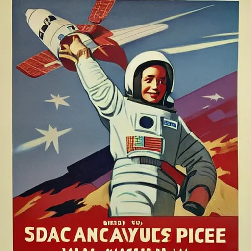 Prompt: political propaganda poster of the space race