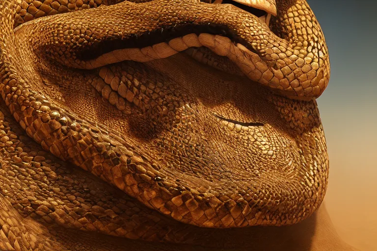 Prompt: cinematic closeup portrait of a colossal monster serpent in a sandstorm, detailed textures, dramatic lighting, unreal engine, cgsociety, artstation, 4k