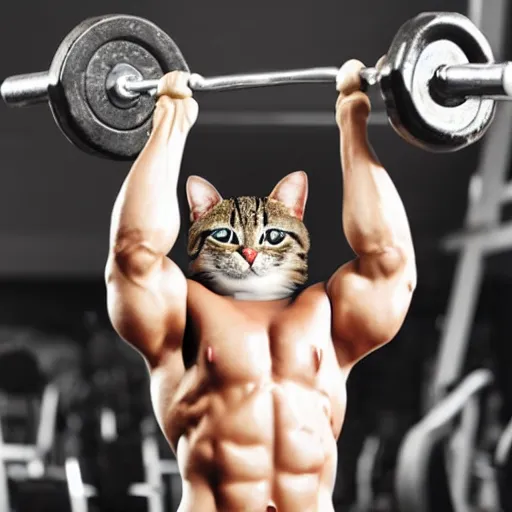 Image similar to an anthropomorphic cat lifting weights at a gym