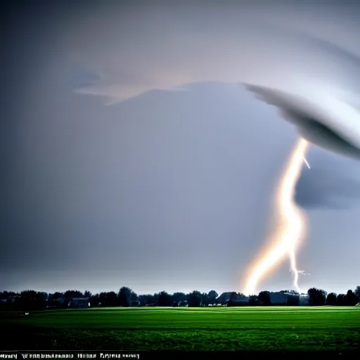 Image similar to tornado above hannover, germany, dramatic, sharp focus, photo taken by a nikon, very detailed