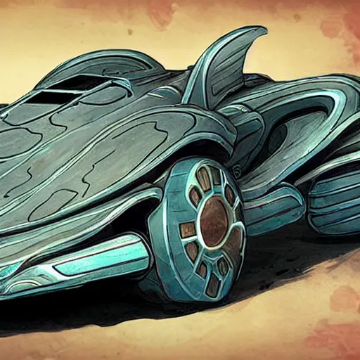 Image similar to torment tides of numenera art style retrofuturism car concept