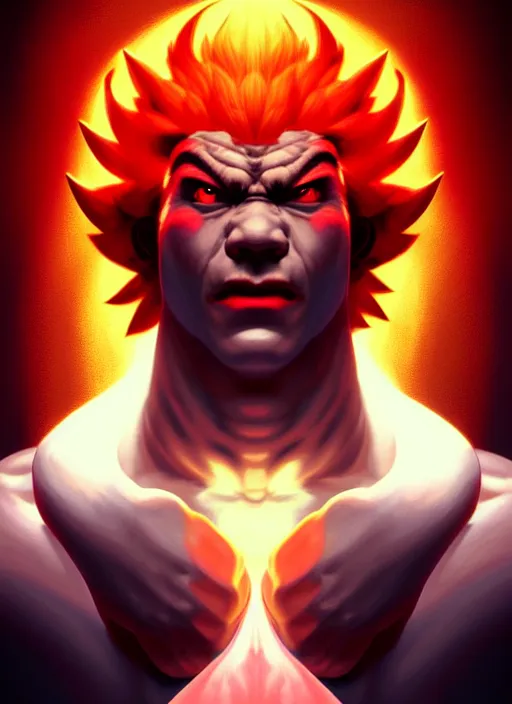 Image similar to symmetry!! portrait of akuma, street fighter, sci - fi, global illumination!! intricate, elegant, highly detailed, digital painting, artstation, concept art, smooth, sharp focus, illustration, art by artgerm and greg rutkowski and alphonse mucha