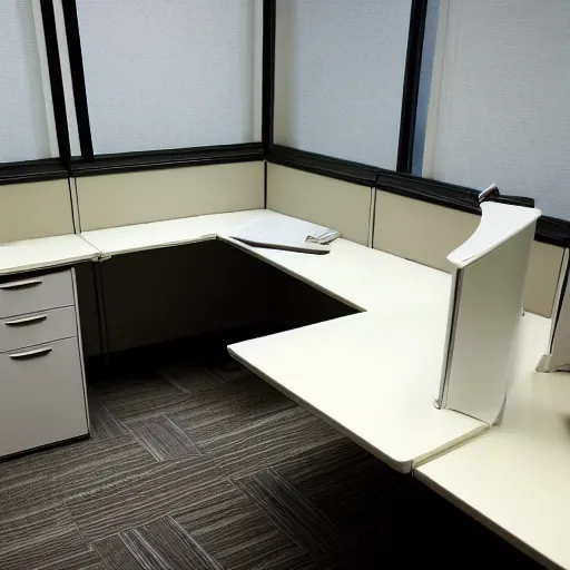 Prompt: empty office, empty cubicle, color photograph