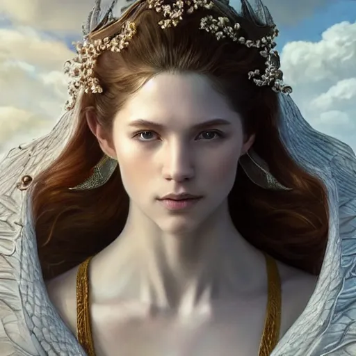 Prompt: Perfectly-centered portrait-photograph of a real life white human dragon from heaven, lifelike, super highly detailed, professional digital painting, artstation, concept art, Unreal Engine 5, Photorealism, HD quality, 8k resolution, cinema 4d, 3D, beautiful, cinematic, art by artgerm and greg rutkowski and alphonse mucha and loish and WLOP