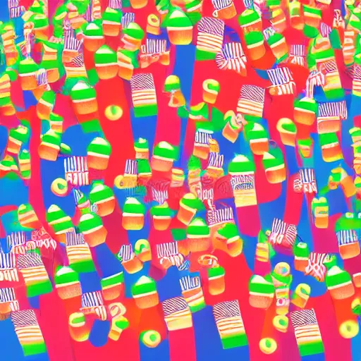 Image similar to escherichia coli party, little escherichia coli crowd with flags and party hats, illustration, ultra detailed