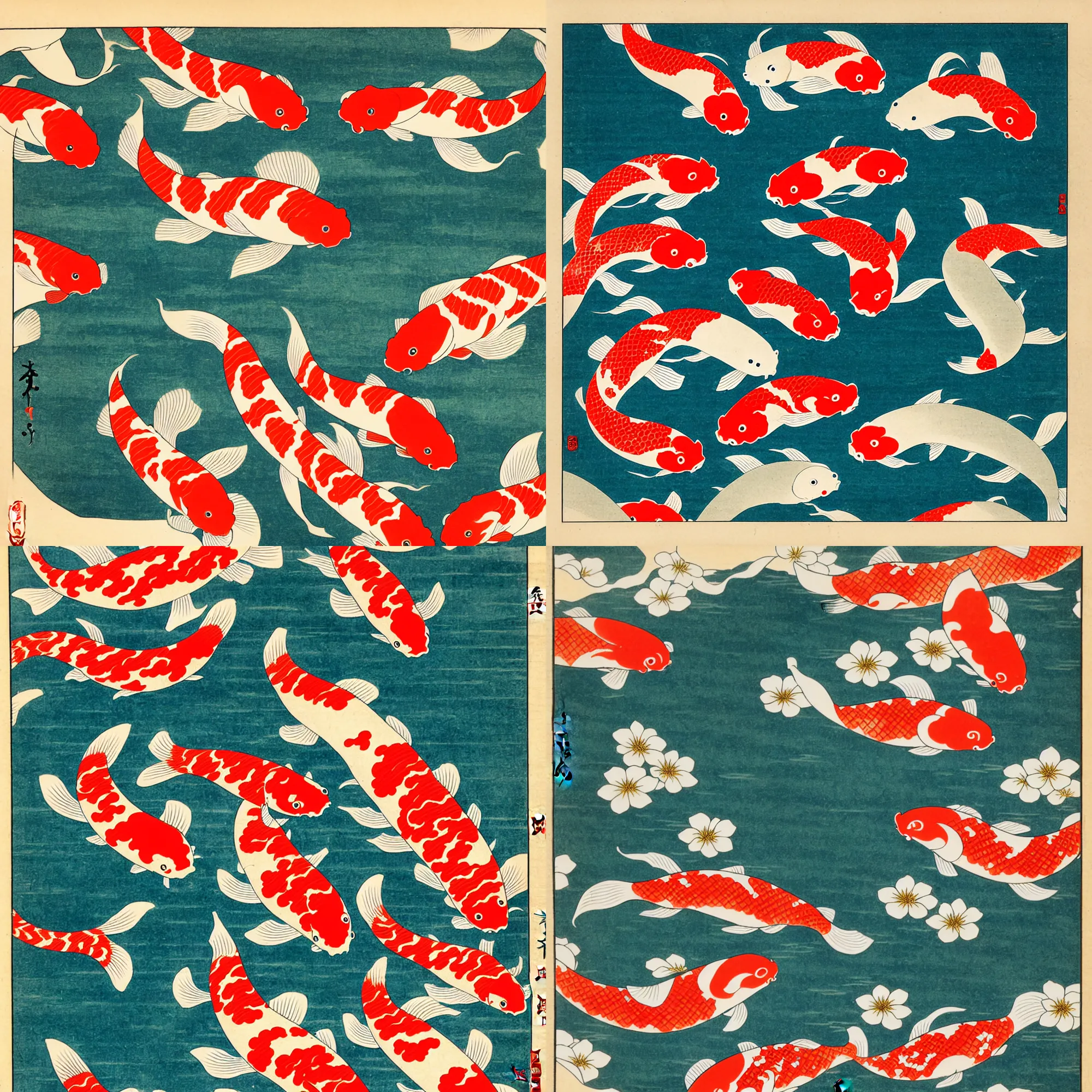 Image similar to ukiyo - e koi pond