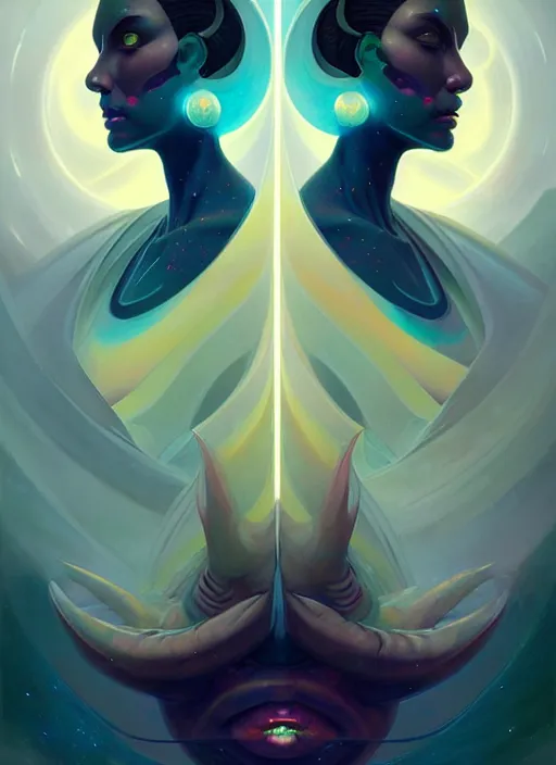 Image similar to symmetry!! gemini!! highly detailed, high contrast, light reflection, trippy, nebula, trending on art station by artgem, by peter mohrbacher, by wlop, by ruan jia