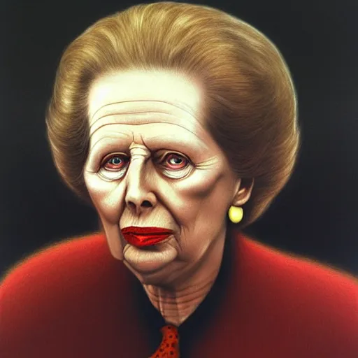 Image similar to illustration of Margaret Thatcher by Zdzizław Beksiński, 8k high definition high quality