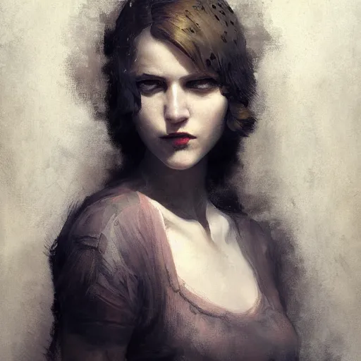 Image similar to beautiful young woman, 1 9 2 0 s, high detail, dramatic light, digital art, dark, painted by seb mckinnon and greg rutkowski, trending on artstation