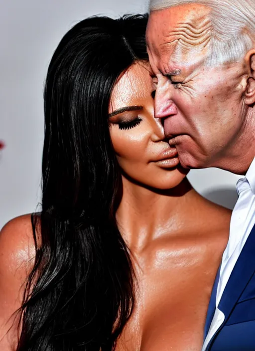 Image similar to film still of kim kardashian being kissed to sleep by joe biden, 8 k