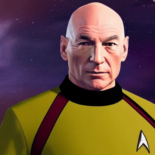 Image similar to Captain Jean Luc Picard in his Starfleet uniform, in the style of GTA V