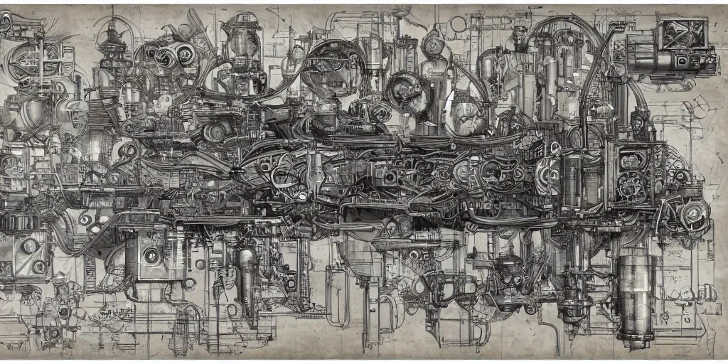 Image similar to a full page concept designs of a metropolis 1950s robotic device, steampunk blueprint, intricate details, ink on paper, scientific, Highly detailed labeled, poster, peter mohrbacher 8k