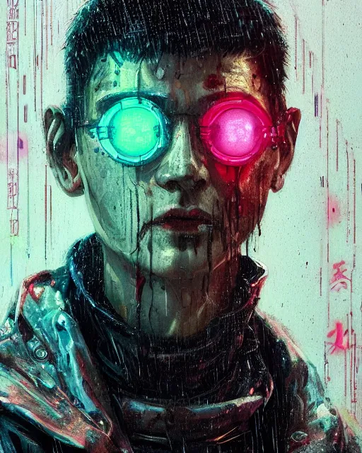 Image similar to detailed portrait, corrupt, virus, zombie, rain, cyberpunk futuristic neon, reflective puffy coat, decorated with traditional japanese ornaments by ismail inceoglu dragan bibin hans thoma greg rutkowski alexandros pyromallis nekro rene maritte illustrated, perfect face, fine details, realistic shaded, fine - face, pretty face