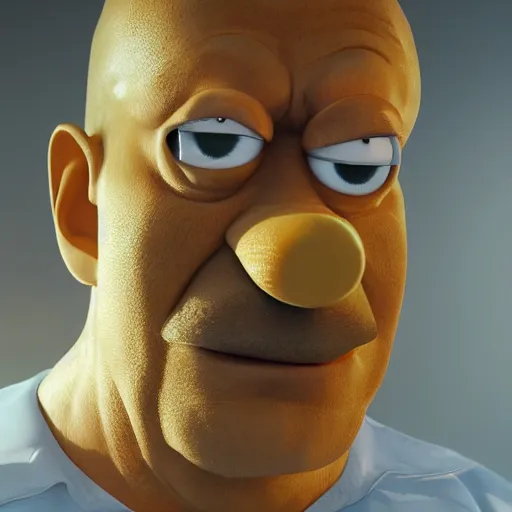 Image similar to portrait of a photorealistic Homer Simpson, realistic, extreme detail, 4k, ultra HD