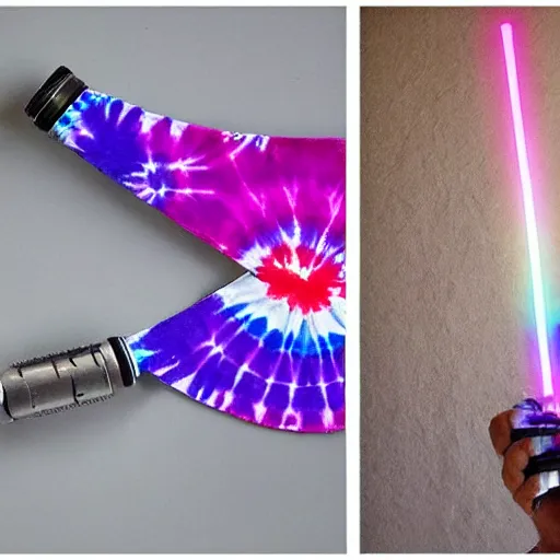 Image similar to a light saber made of tie dye colors inside