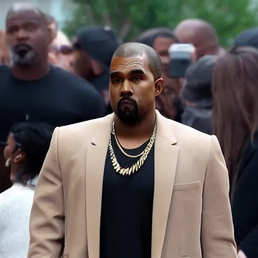 Image similar to kayne west starring at the camera, neutral face, wide, low quality close up