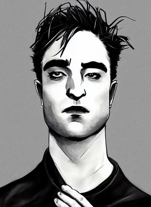 Image similar to well - shaven robert pattinson, black outfit, cape, in the style of tom bagshaw, sandman, misty endless dream cinematic background, netflix sandman