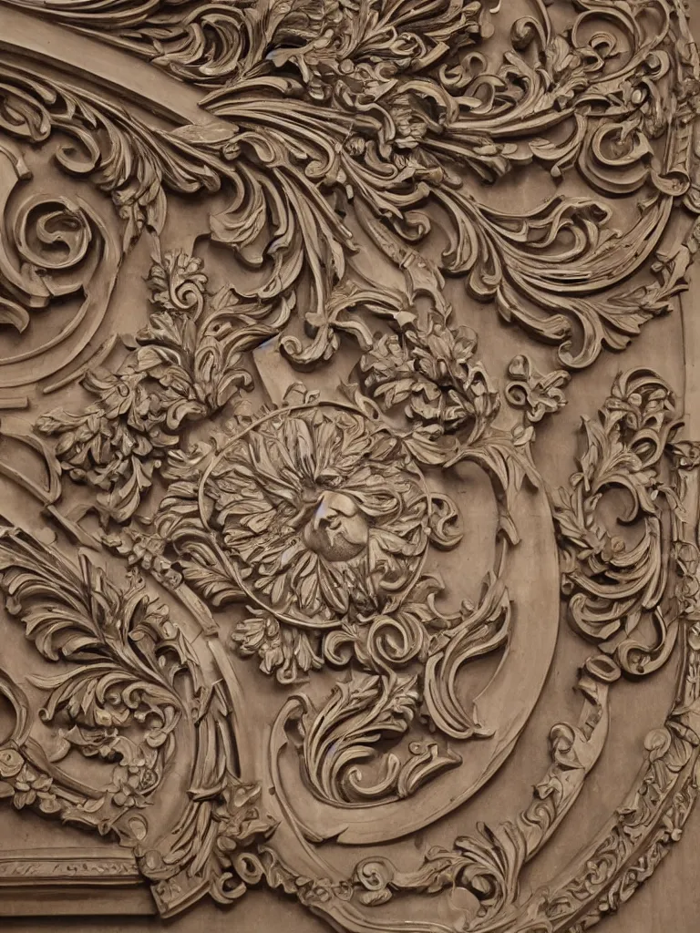 Prompt: a beautiful and masterful futuristic engraving decorative ornamental emblem, acanthus, floral, acroteria, arabesque, bead and reel, beams, bocage, cartouche, caulicoli, dentils, eagle, encarpus, symmetrical doorway