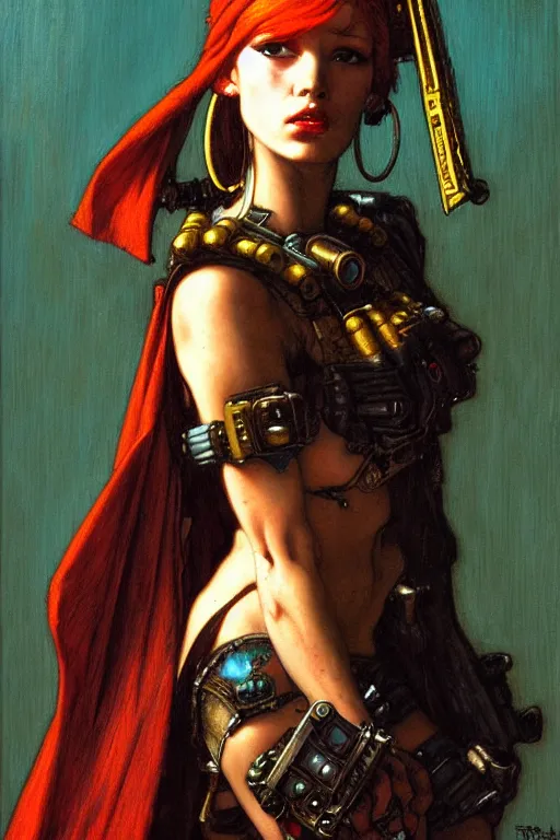 Image similar to full character portrait max mad cyberpunk warhammer 4 0 k, warrior marine the girl with the pearl earring character design, painting by gaston bussiere, katsuya terada, frank frazetta, gerald brom, mucha, tom of finland, trending on artstation