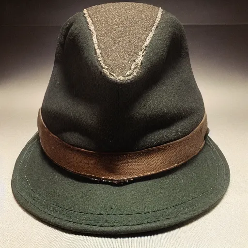 Image similar to ceaseless watcher, turn your gaze upon this wretched hat, horror, photograph