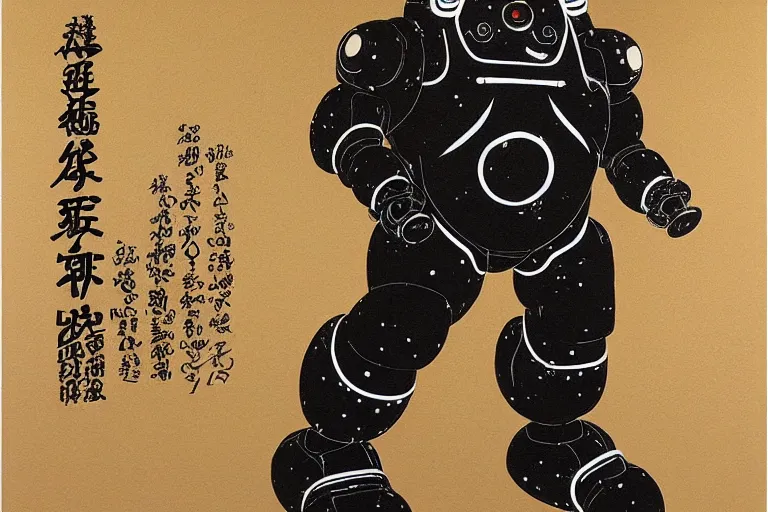 Prompt: Butouha painting of a robotic asian black bear, half robot half bear, mecha bear, biconical bear, super detailed, in the style of Tenmyouya Hisashi Japanese Spirit No.14