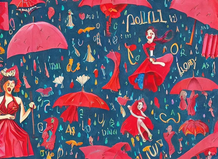 Image similar to 💃🌂🌬, lowbrow, in the style of camille rose garcia,