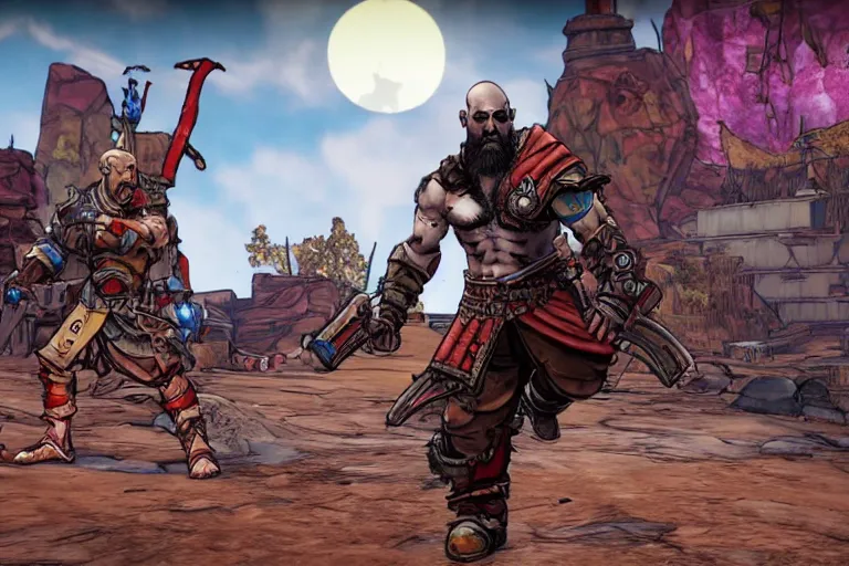 Prompt: screenshot from kratos in Borderlands 3