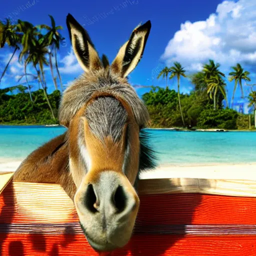 Image similar to donkey on a sunbed, tropical background