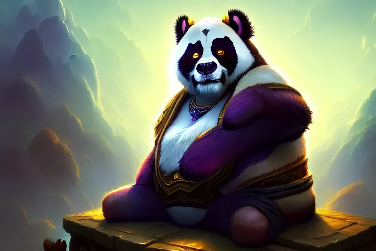 Prompt: [ important ] amazing portrait of a pandaren meditating [ / important ], hearthstone splash art, deiv calviz, splash art, natural light, elegant, intricate, fantasy, atmospheric lighting, by greg rutkowski, hearthstone splash art, hd wallpaper, ultra high details, cinematic composition