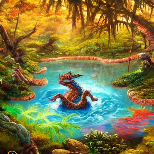 a peaceful dragon sitting in pool of water, highly | Stable Diffusion ...