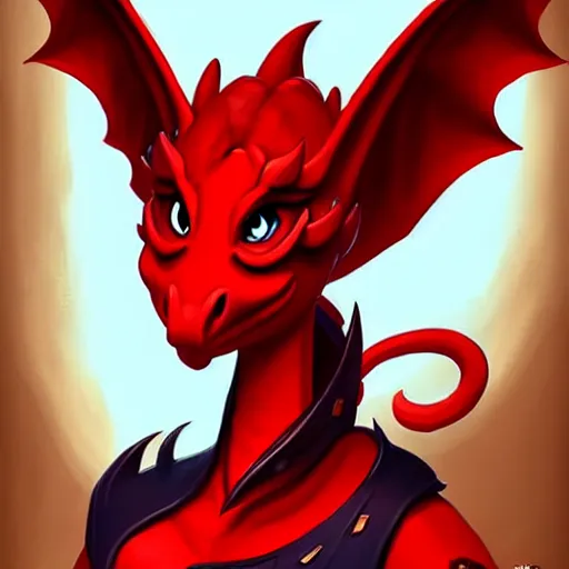 Image similar to female portrait anthropomorphic dragon wearing red clothes, Physically important : she has small head, Mega important : Hearthstone official splash art, perfect master piece, award winning, full body in the graphic style of Patrick Gleason, detailed art, trending on Artstation, sharp focus, comic art