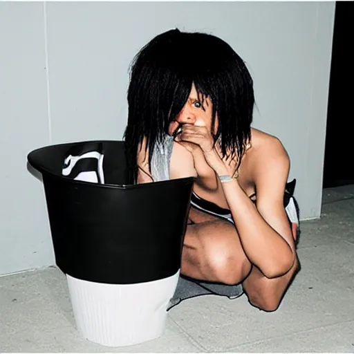 Prompt: huge black emo bucket for crying many tears at the club