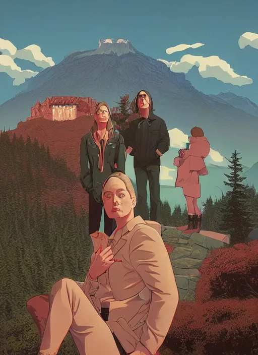 Prompt: Twin Peaks poster artwork by Michael Whelan and Tomer Hanuka, Rendering of nostalgic idyllic teenage domestic life, full of details, by Makoto Shinkai and thomas kinkade, Matte painting, trending on artstation and unreal engine