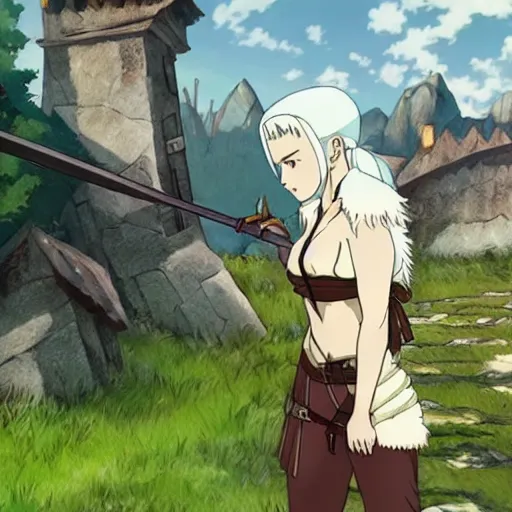 Image similar to screenshot of the witcher anime by studio ghibli