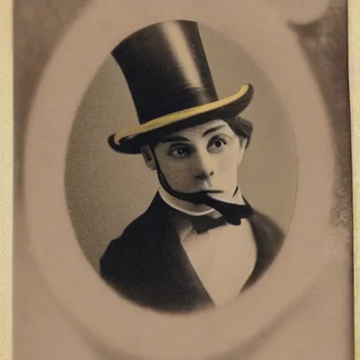 Prompt: a yellow cat with a top hat and a monocle!!, vintage photo