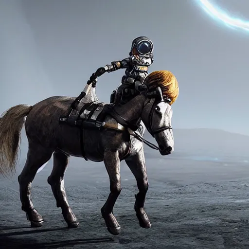 Prompt: death stranding game, an astronaut carries a toy horse on his back, the horse is above all, an astronaut carries a horse on his back, a horse riding an astronaut, games lag, lag in the game, unreal engine 5, artstationhd, 4 k, 8 k, 3 d render, 3 d houdini, cinema 4 d, octane,