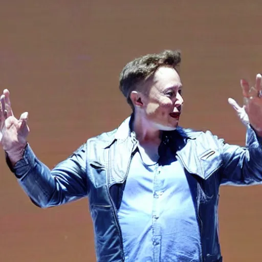 Prompt: elon musk waving to a crowd after going to mars