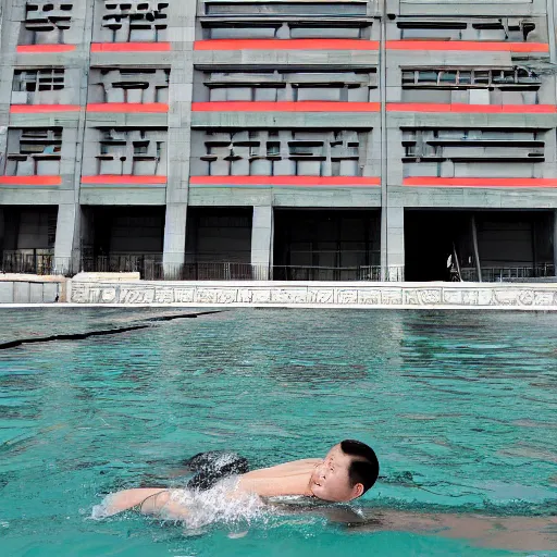 Prompt: xi jinping swimming in concrete