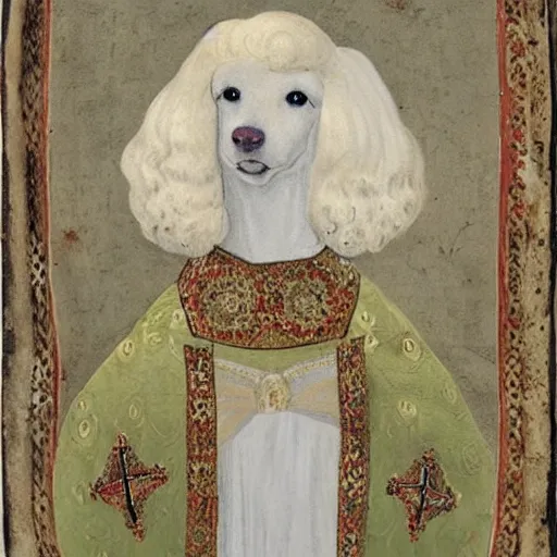 Image similar to portrait of a white poodle as an italian duchess, italo - byzantine era 9 0 0 ce