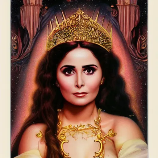 Image similar to a detailed fantasy character portrait of soad hosny as goddess of cinema by lauri blank, artgerm, evelyn de morgan, 8K, 50mm lens