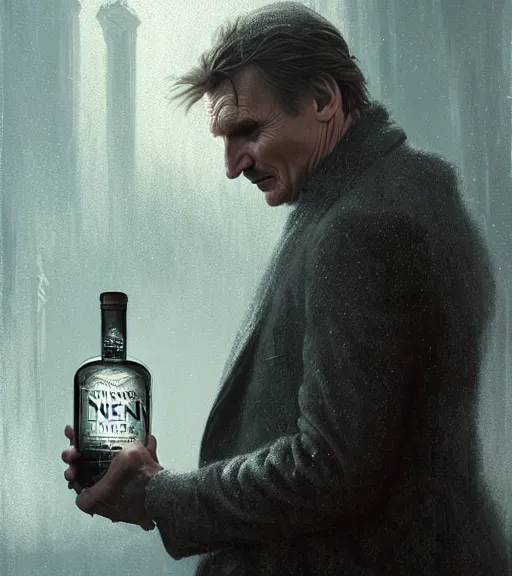 Image similar to liam neeson in a gin bottle. magical atmosphere. art by greg rutkowski. lifelike. very detailed 8 k. intricate. soft light. nikon d 8 5 0.