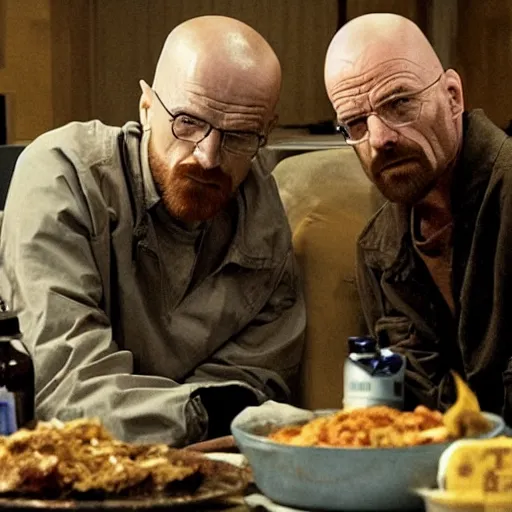 Prompt: walter white eating jesse pinkman alive in the walking dead