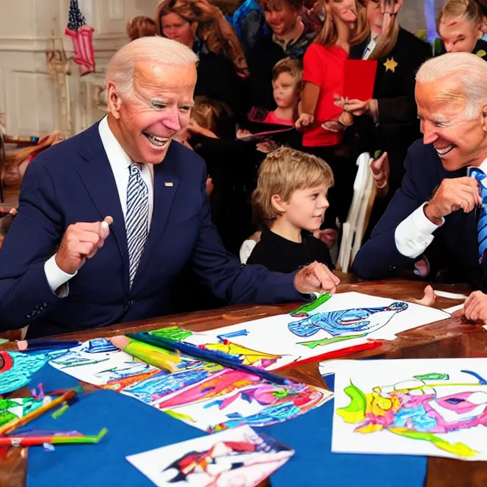 Prompt: joe biden having fun with a kids coloring book