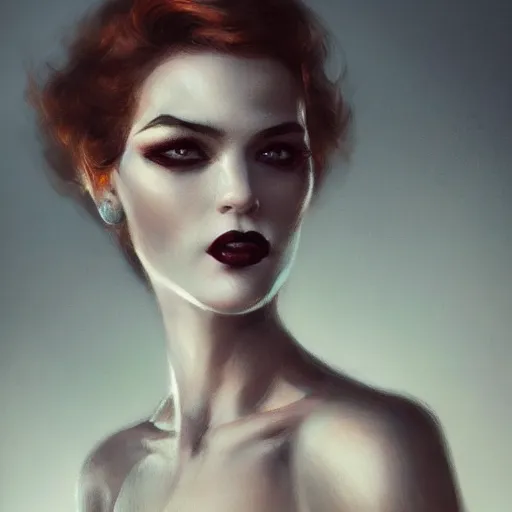 Image similar to femme fatale, beautiful young woman, 1 9 2 0 s, high detail, dramatic light, digital art, dark, painted by seb mckinnon and greg rutkowski, trending on artstation