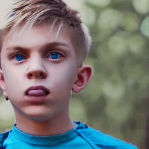 Prompt: an in-game screenshot of blonde hair blue eyed boy in rap music video