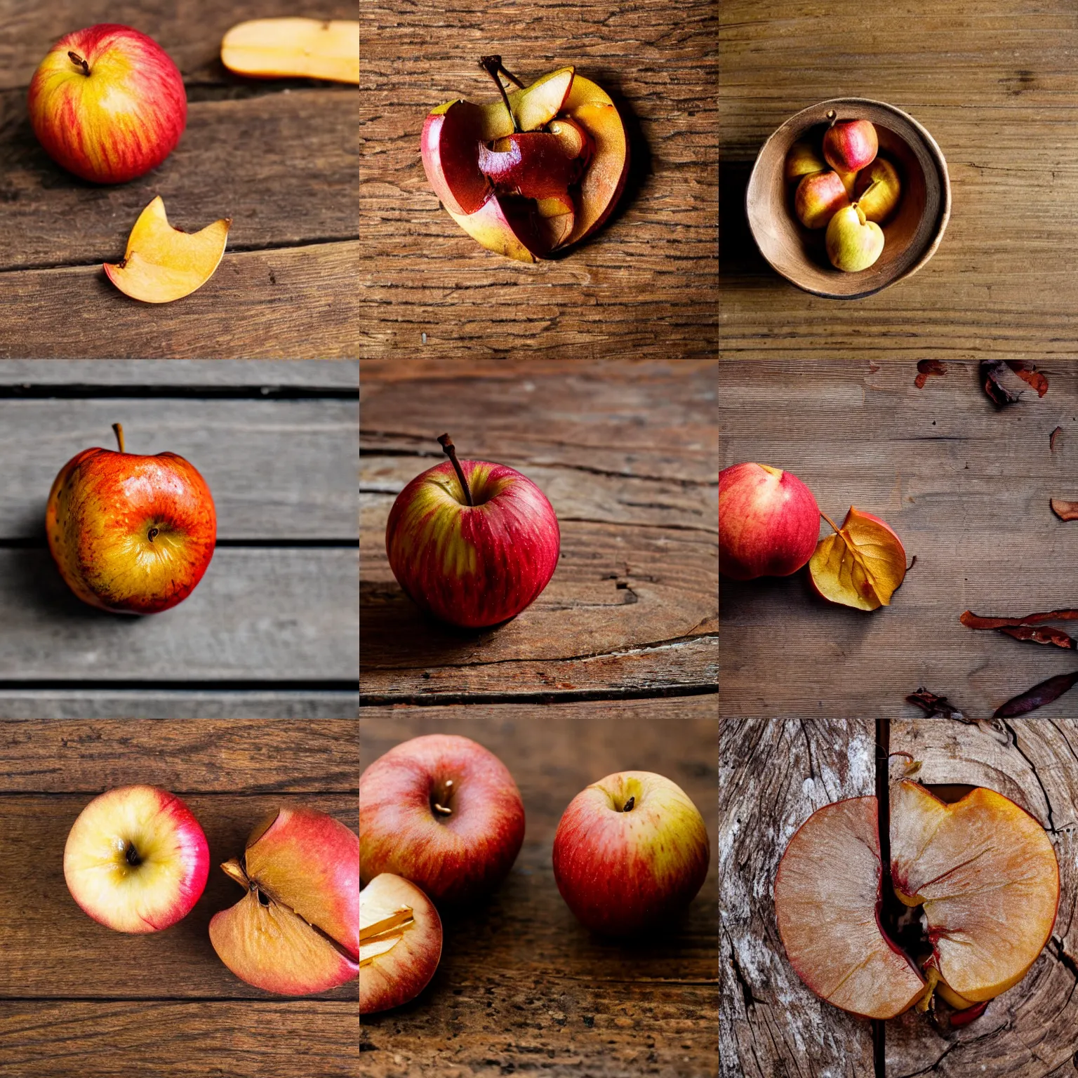 Image similar to A dried apple on a cracked wooden table