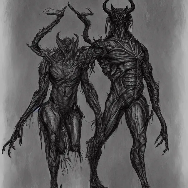 Prompt: full body concept art of a demonic devil with various mismatched animalistic features standing in a tunnel in the style of zdzisław beksinski in the style of h. r. giger trending on artstation deviantart pinterest furaffinity detailed realistic hd 8 k high resolution