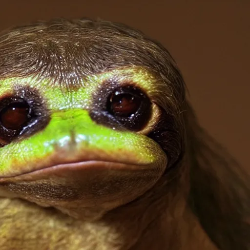 Image similar to a photo of a hybrid animal which is half sloth and half frog