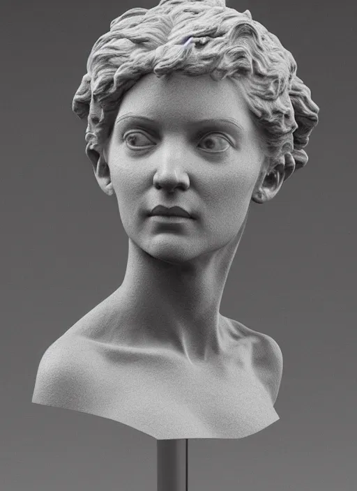 Image similar to 3D resin miniature sculpture by Jean-Baptiste Carpeaux and Donatello, woman, prefect symmetrical face, academic art, realistic, 8K, Introduction factory photo, Product Introduction Photo, Hyperrealism. Subsurface scattering, raytracing, Octane Render, Zbrush, simple background