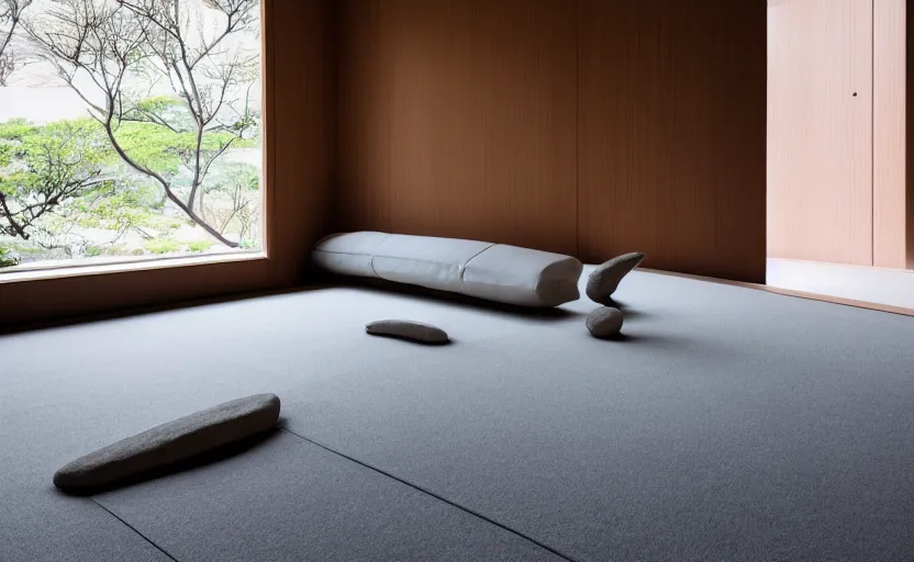 Prompt: futuristic minimalist japanese living room, zen garden, coherent composition, architecturally accurate, architecture photography, 8 k